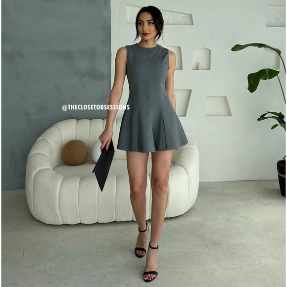 ZARA Wool-Blend Flared Hem Mini Dress NWT | Gray Fit & Flare | Size M/L - Picture 13 of 16
